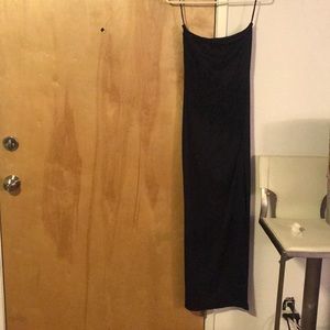 Black Floor Length Evening Gown Strapless Slits